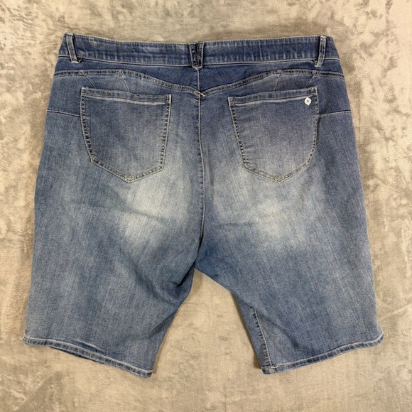 Democracy AB Solution Bermuda Shorts Women's 24W Blue Distressed Denim Shorts - Picture 2 of 8